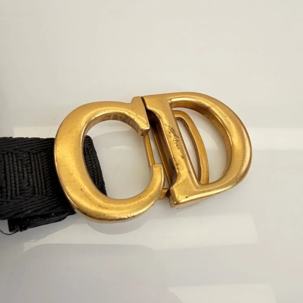 Christian Dior Black Nylon Saddle CD Belt Jacquard